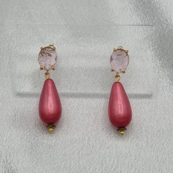 Handgemaakte Polaris en zirkonia oorbellen - roze