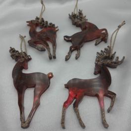 Set van 4 handgemaakte kersthangers - rendieren - ornament voor in de kerstboom