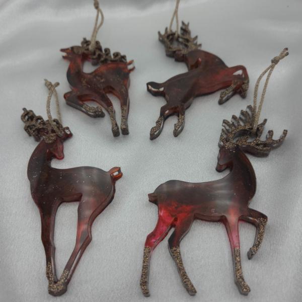 Set van 4 handgemaakte kersthangers - rendieren - ornament voor in de kerstboom