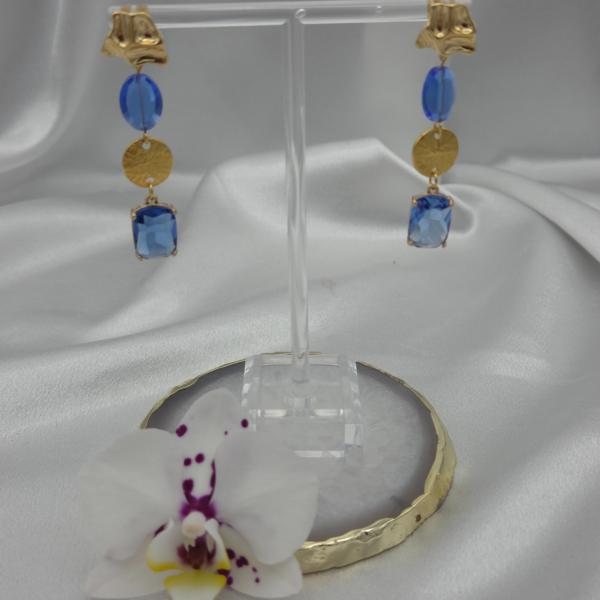 Statement oorbellen met kristalglas - blauw