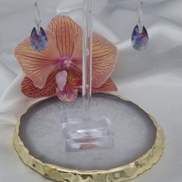 925 zilveren oorbellen met kristallen hanger - paars patina