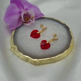 Handgemaakte oorbellen met kristallen hart - rood