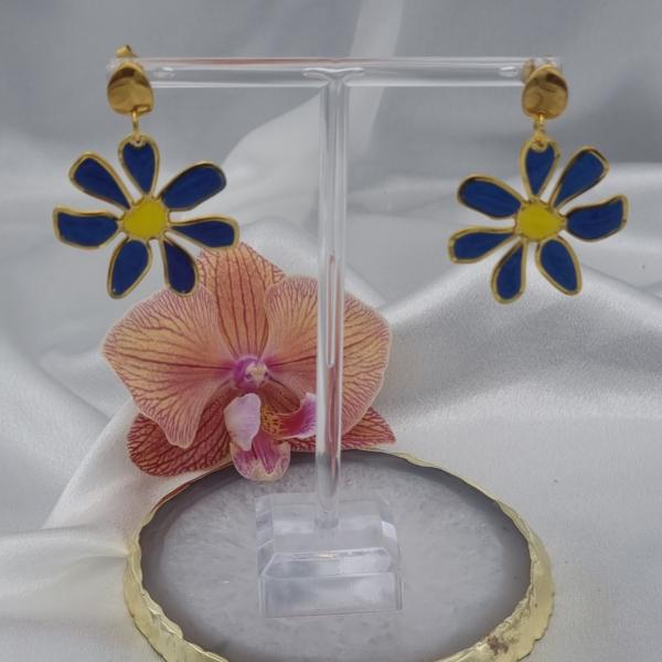 Glas in lood look oorbellen - bloem goud