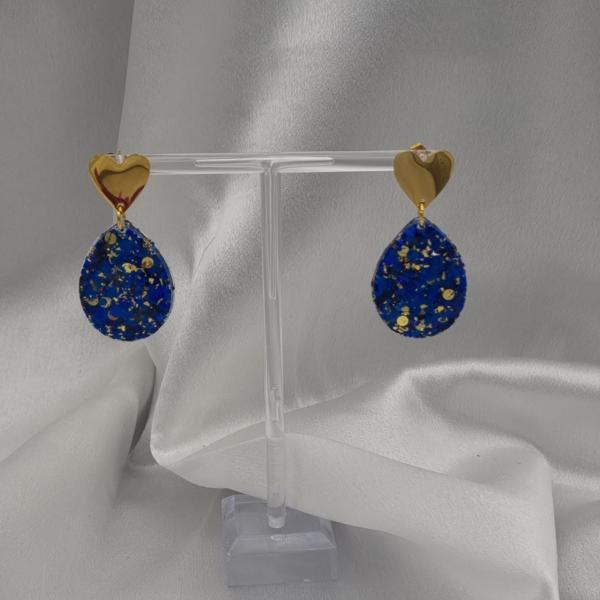 Handgemaakte epoxy oorbellen - koningsblauwe glittermix