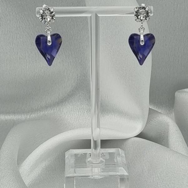 Handgemaakte kristallen oorbellen hart - paars