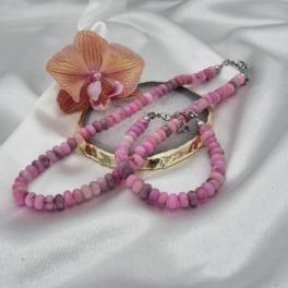 Handgemaakte sieraden set natuursteen - roze/grijs