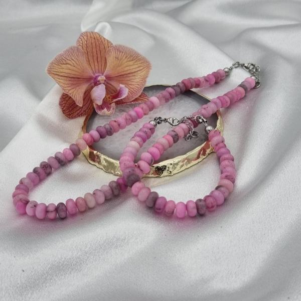 Handgemaakte sieraden set natuursteen - roze/grijs
