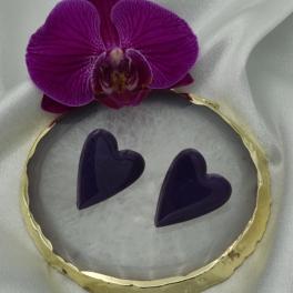 Handgemaakte oorstekers 'hart groot' - donker paars