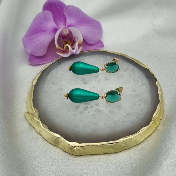 Handgemaakte polaris en zirkonia oorbellen - emerald