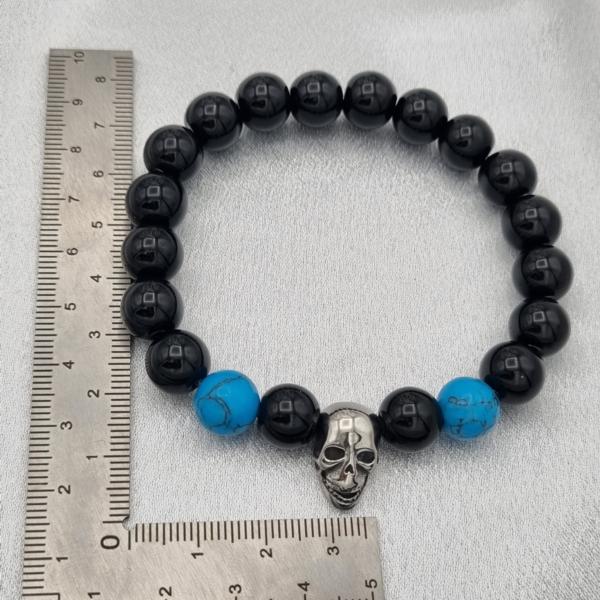 Handgemaakte herenarmband Black Onyx doodskop