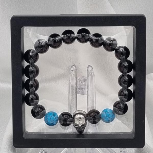 Handgemaakte herenarmband Black Onyx doodskop