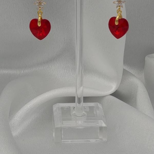 Handgemaakte oorbellen met kristallen hart - rood