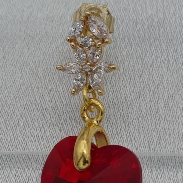 Handgemaakte oorbellen met kristallen hart - rood