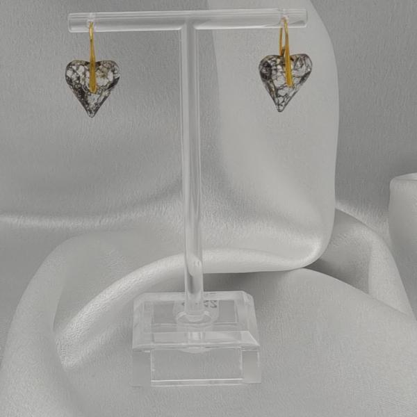 Handgemaakte oorbellen met kristallen hart - patina goud