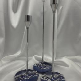 kandelaars epoxy en glas - set van 3 zilver en blauw