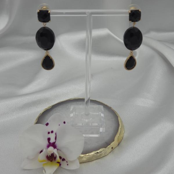 statement oorbellen met facetgeslepen kristalglas - goud/zwart