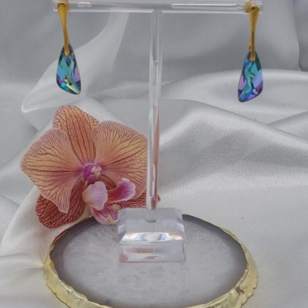 Vergulde oorbellen met Oostenrijks kristal - vleugels lila