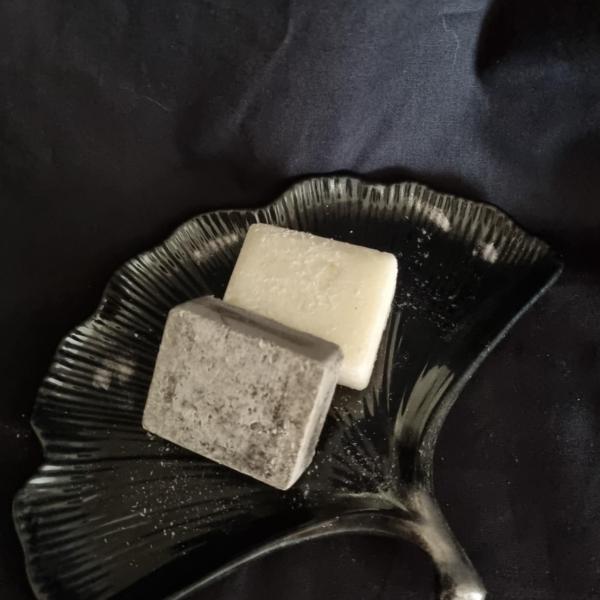 Uniek epoxy schaaltje ‘Ginkgo’ zwart zilver + 2 amberblokjes