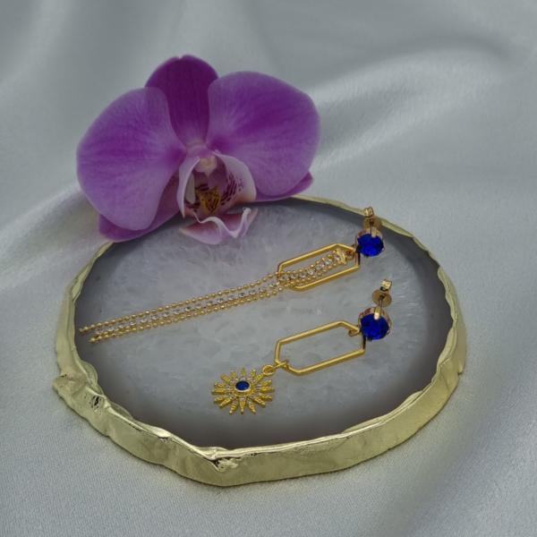 Handgemaakte vergulde asymmetrische oorbellen - koningsblauw