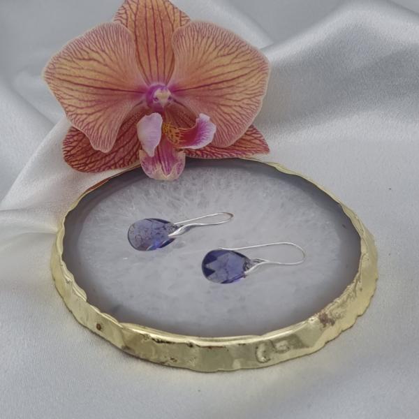 925 zilveren oorbellen met kristallen hanger - paars patina