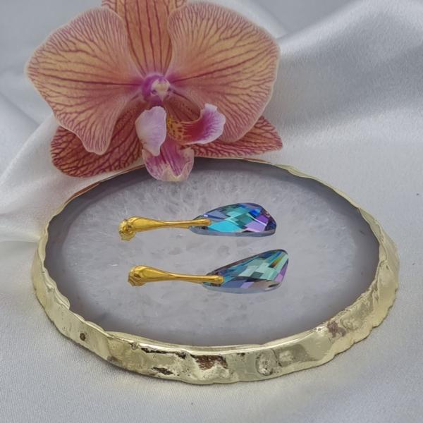 Vergulde oorbellen met Oostenrijks kristal - vleugels lila