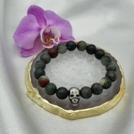 Handgemaakte herenarmband Afrikaans bloedsteen met doodskop