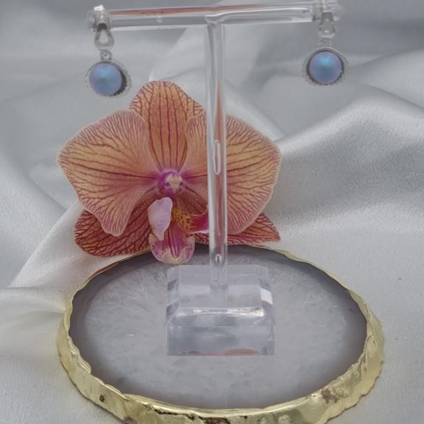 Luxe 925 zilveren oorbellen met kristalparel - lichtblauw/lila