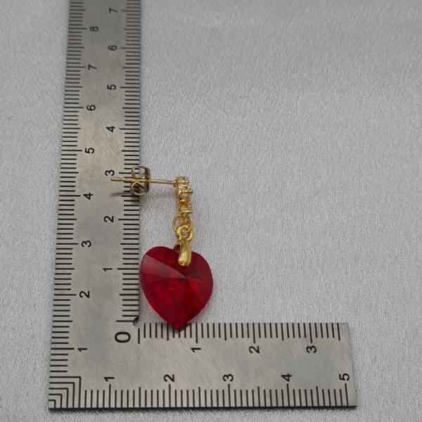 Handgemaakte oorbellen met kristallen hart - rood