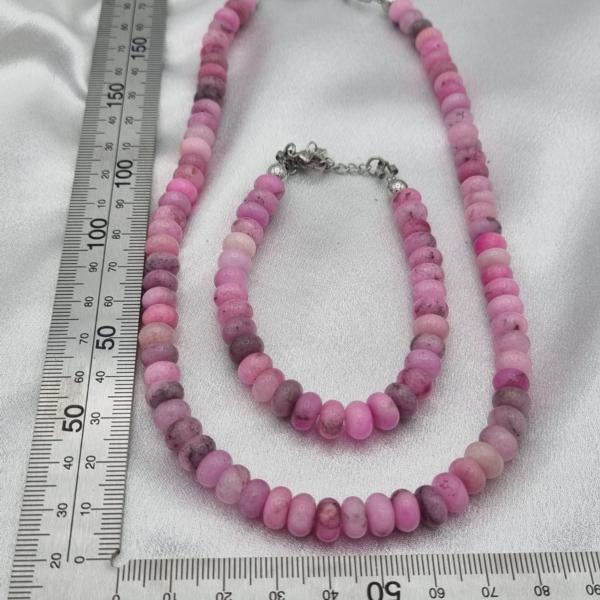 Handgemaakte sieraden set natuursteen - roze/grijs
