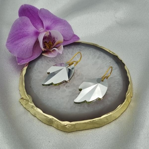 Handgemaakte kristallen oorbellen blad - roze/geel