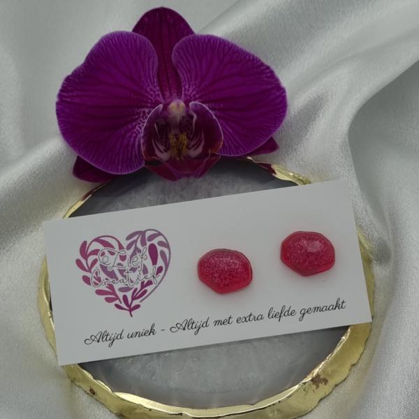 Handgemaakte epoxy oorstekers 'kiezel' - roze