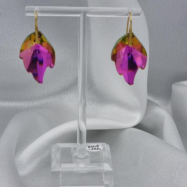 Handgemaakte kristallen oorbellen blad - roze/geel
