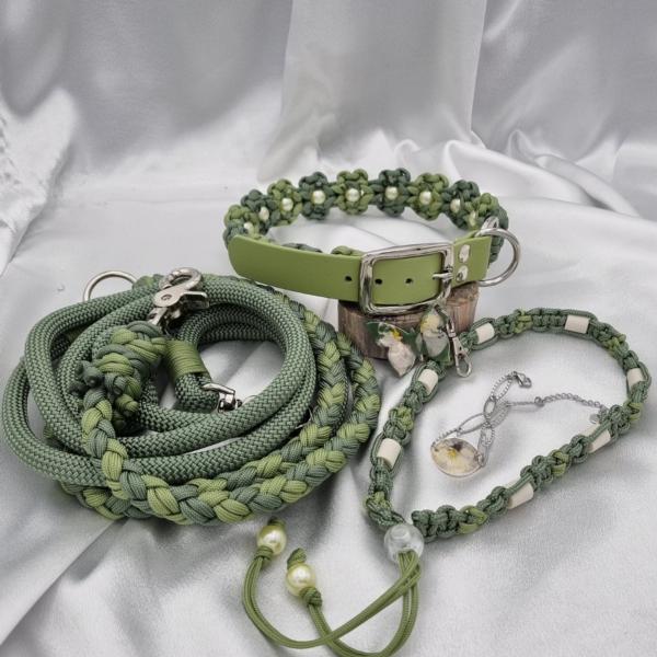 Unieke handgemaakte set voor hond en baas – Salie groen